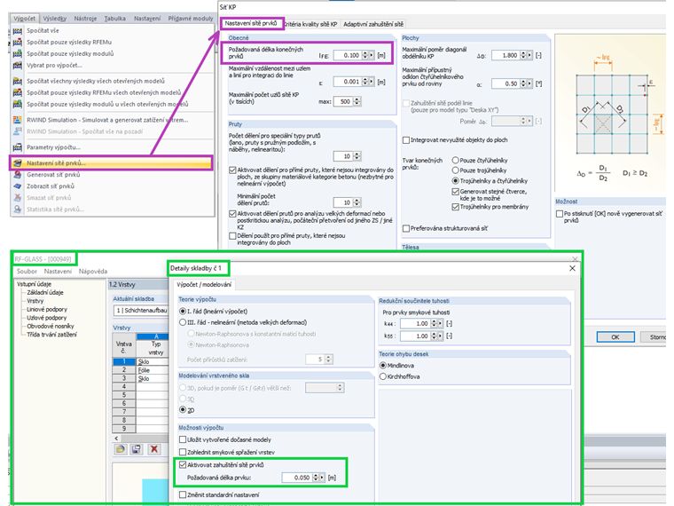 Možnosti nastavení sítě konečných prvků