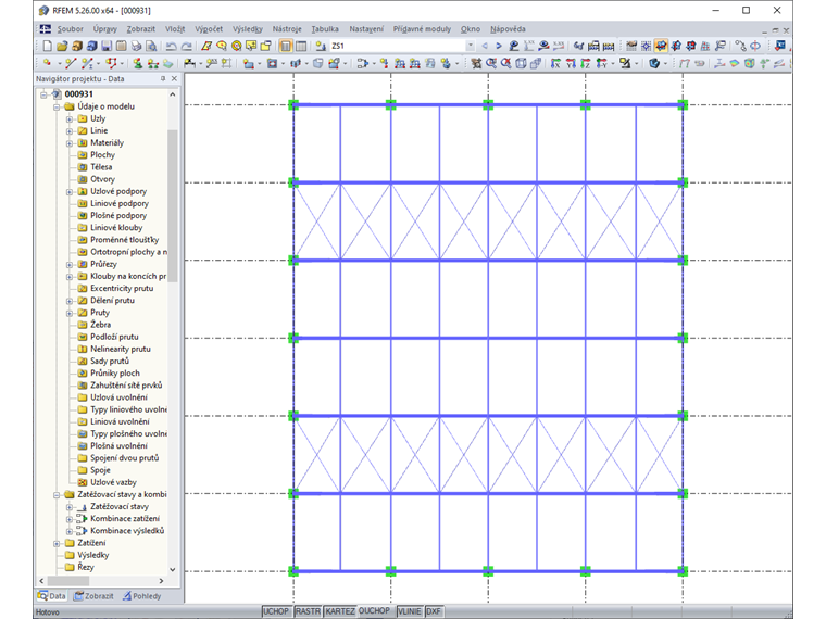 Pohled bez zohlednění pomocných objektů