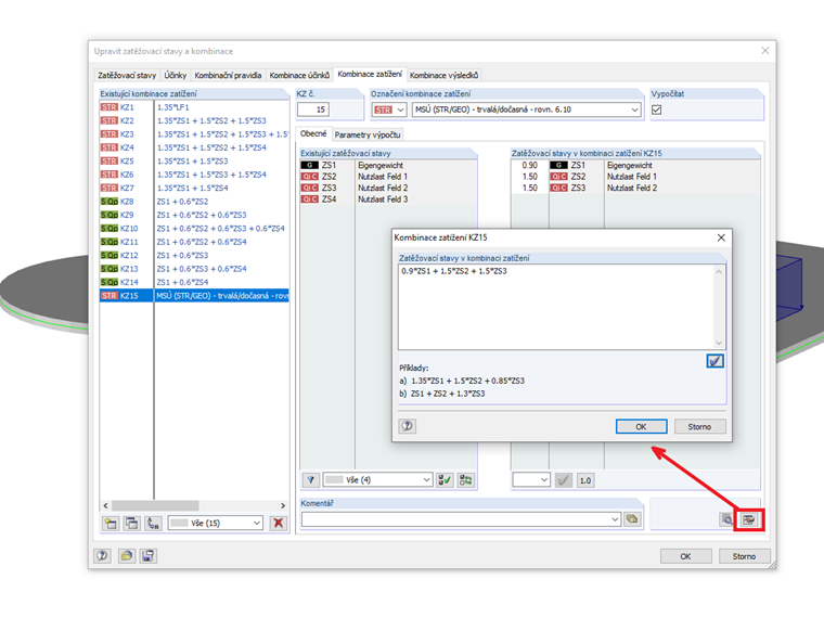Dialog pro zadání kombinace pomocí textového pole