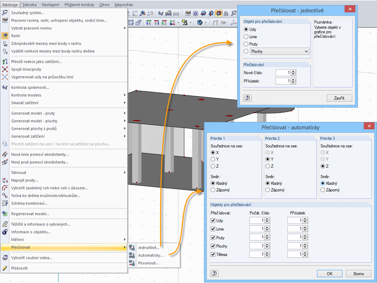 Přečíslování prvků konstrukce