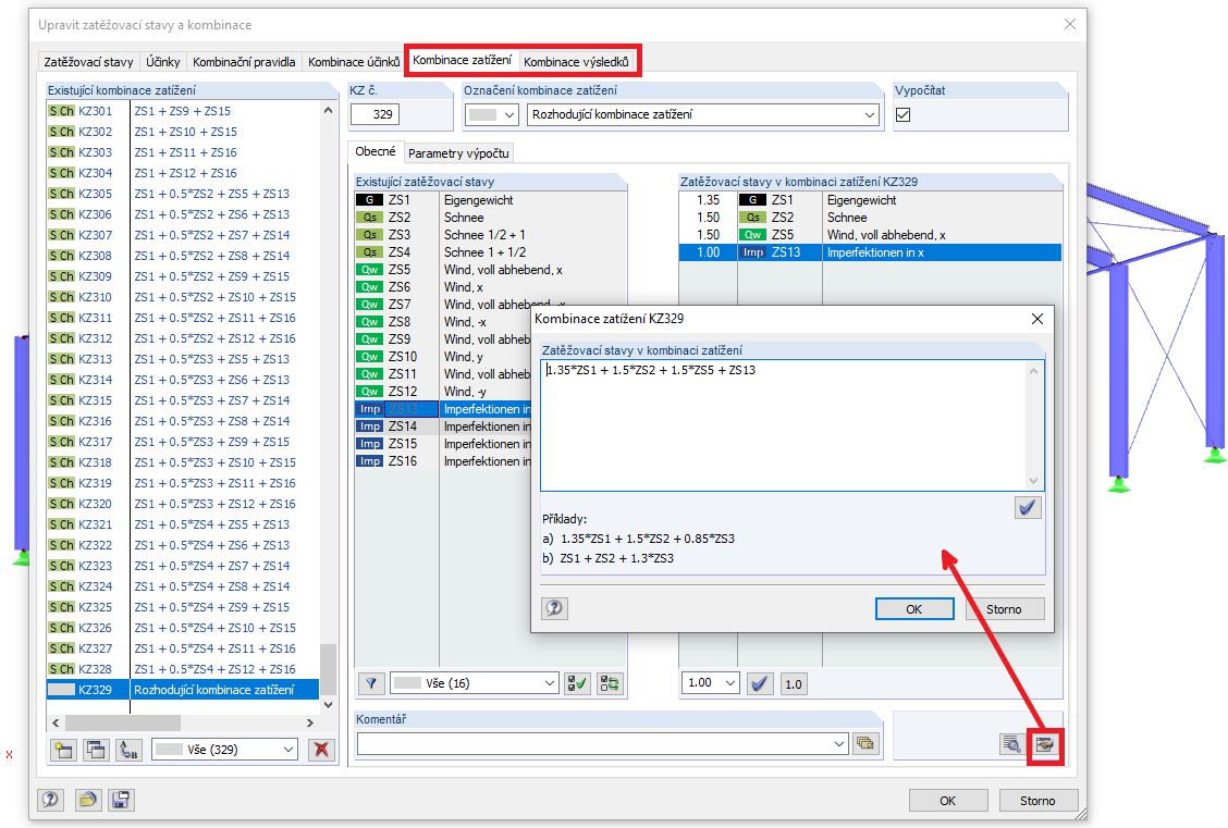 Ruční změna kombinací