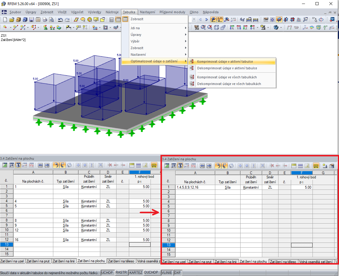 Optimalizovat údaje o zatížení: Komprimovat údaje v aktivní tabulce