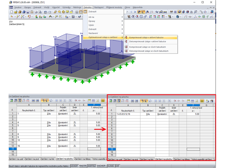 Optimalizovat údaje o zatížení: Komprimovat údaje v aktivní tabulce