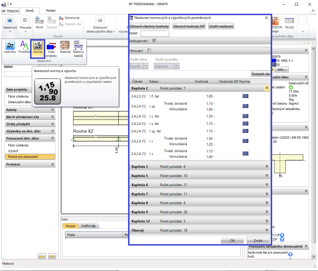 Nastavení normy a výpočtu