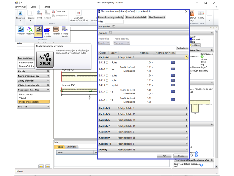 Nastavení normy a výpočtu