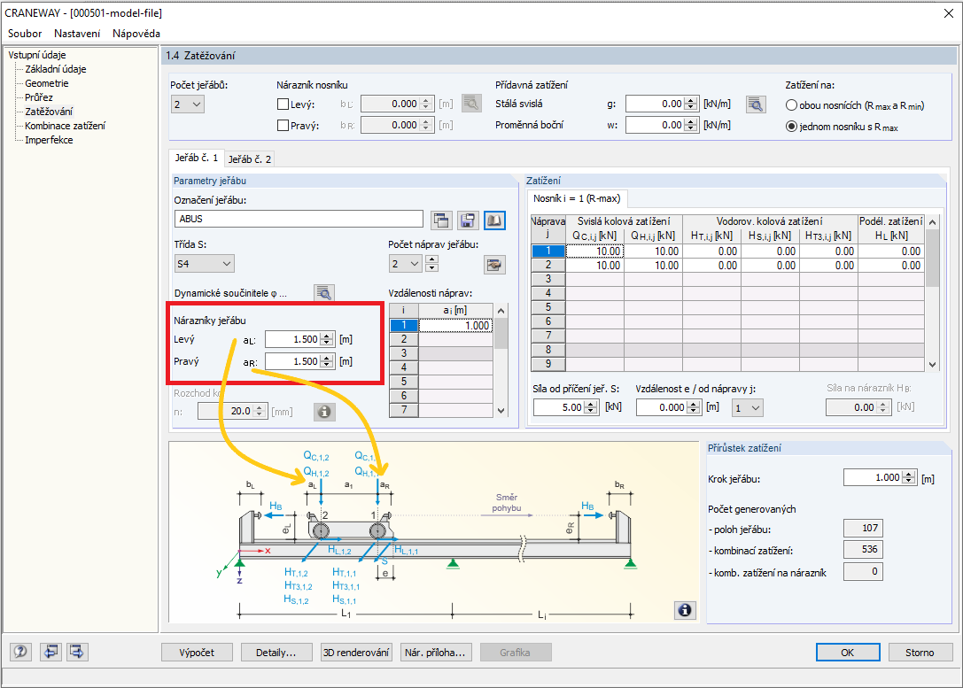 Zohlednění minimální vzdálenosti mezi dvěma jeřáby