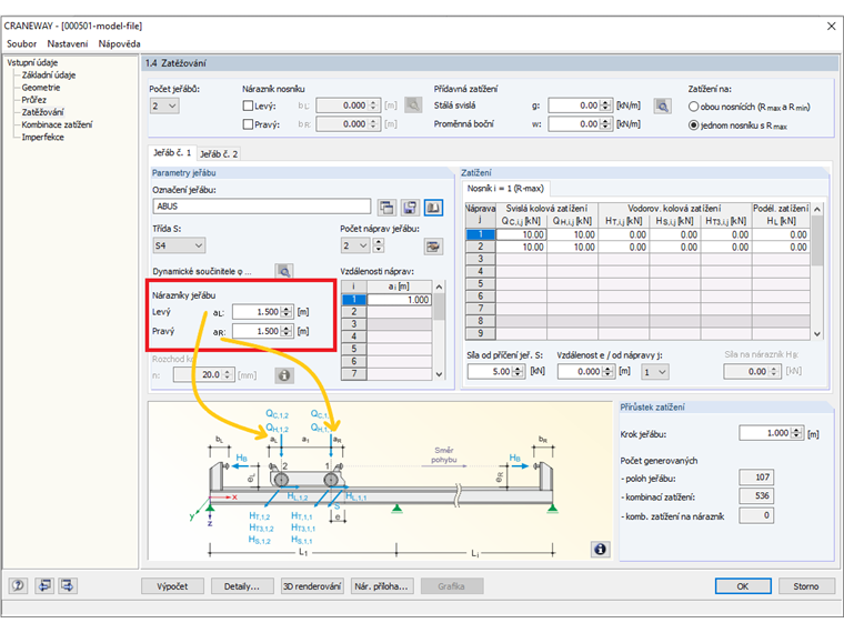 Zohlednění minimální vzdálenosti mezi dvěma jeřáby