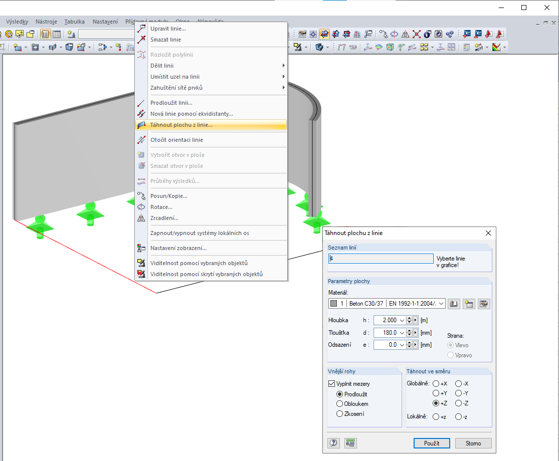 Táhnout plochu z linie