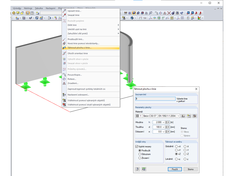 Táhnout plochu z linie