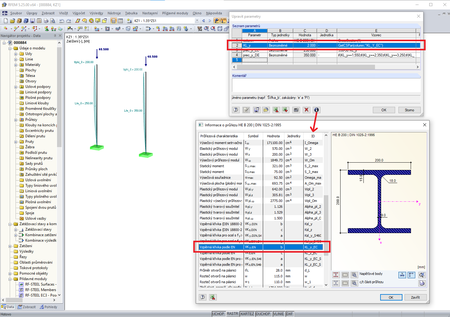 Parametrické zadávání s přístupem do průřezových charakteristik
