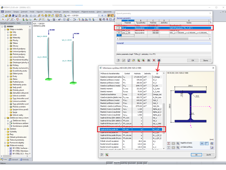 Parametrické zadávání s přístupem do průřezových charakteristik