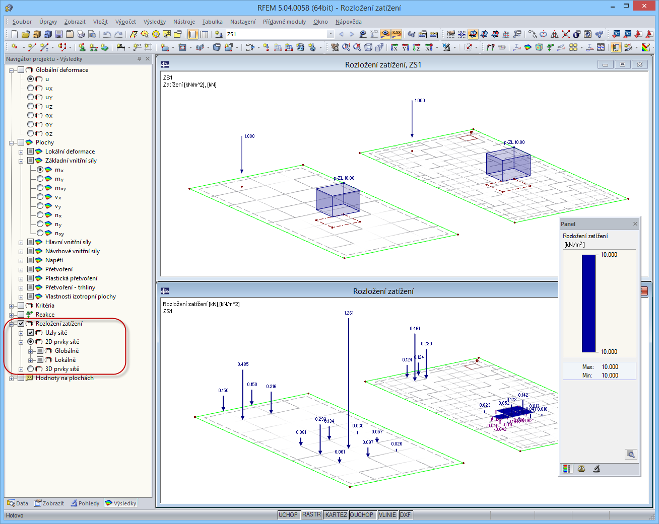 Zobrazení rozložení zatížení
