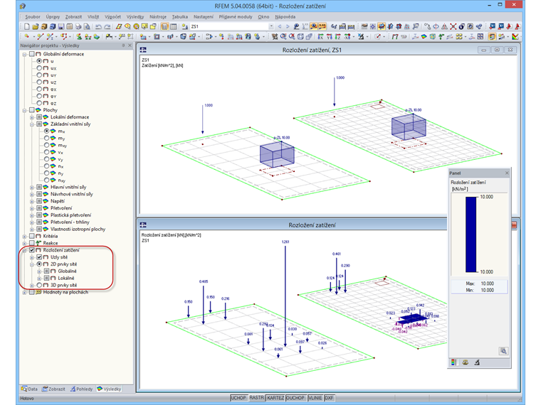 Zobrazení rozložení zatížení
