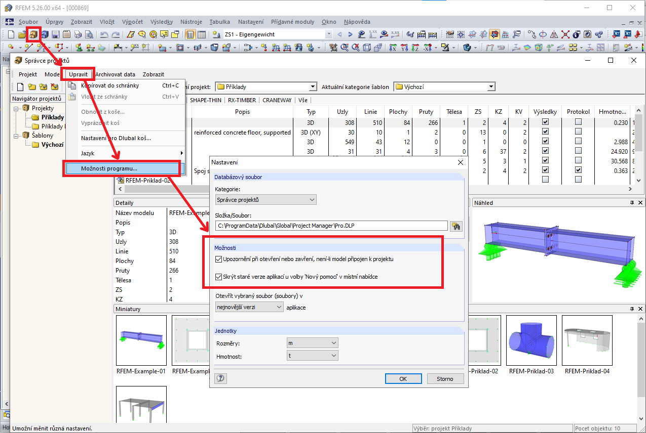 Nabídka připojení k projektu při otevření modelu