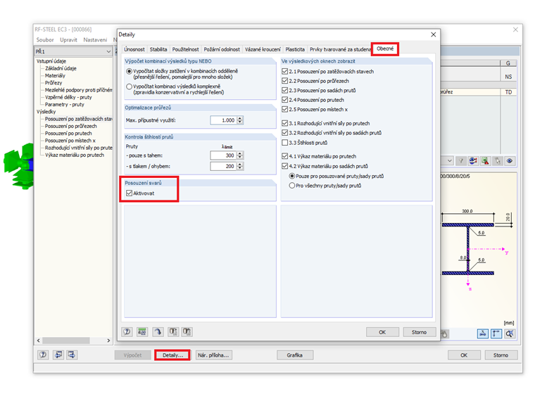 Aktivace posouzení svaru v modulu RF-/STEEL EC3