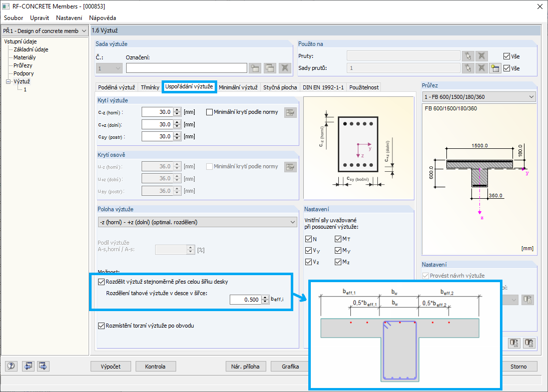 Begrenzte Verteilungsbreite der Zugbewehrung in der Gurtplatte von Plattenbalkenquerschnitten
