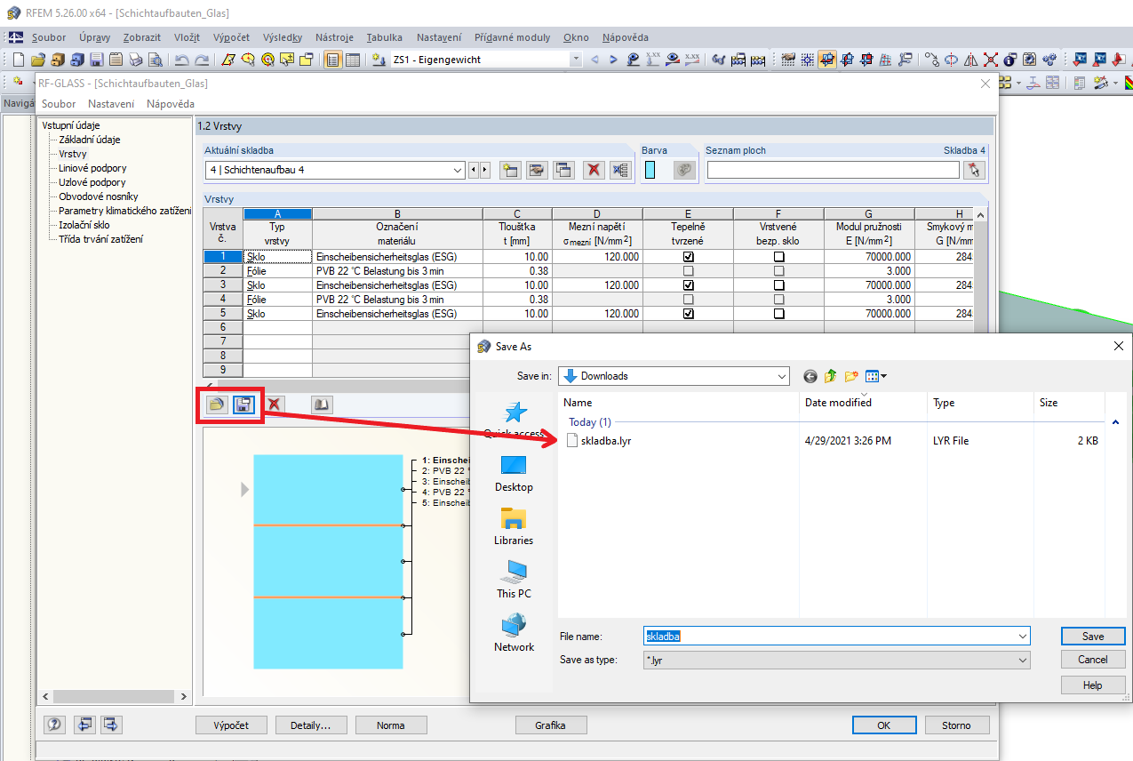 Uložení uživatelsky definované skladby vrstev