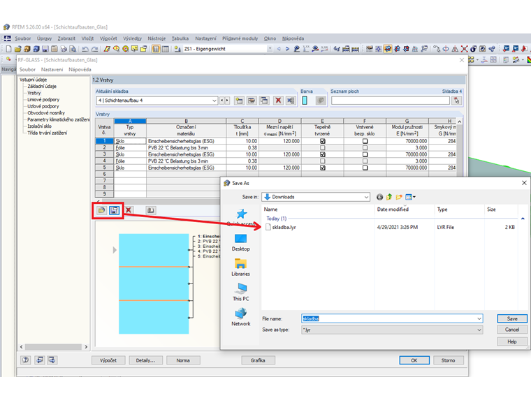 Uložení uživatelsky definované skladby vrstev