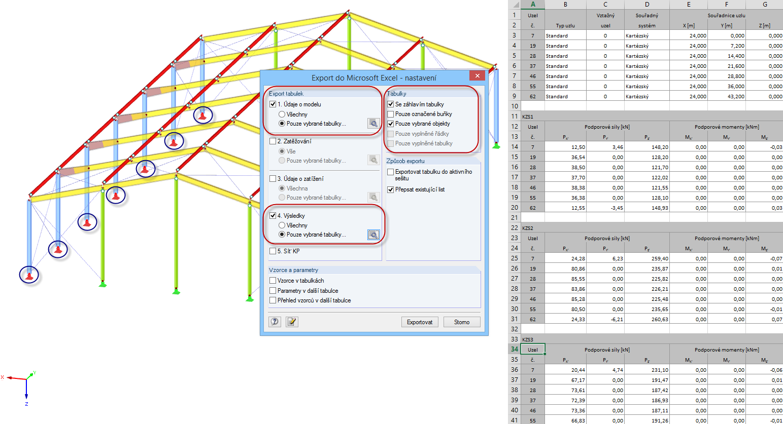 Export výsledků vybraných objektů