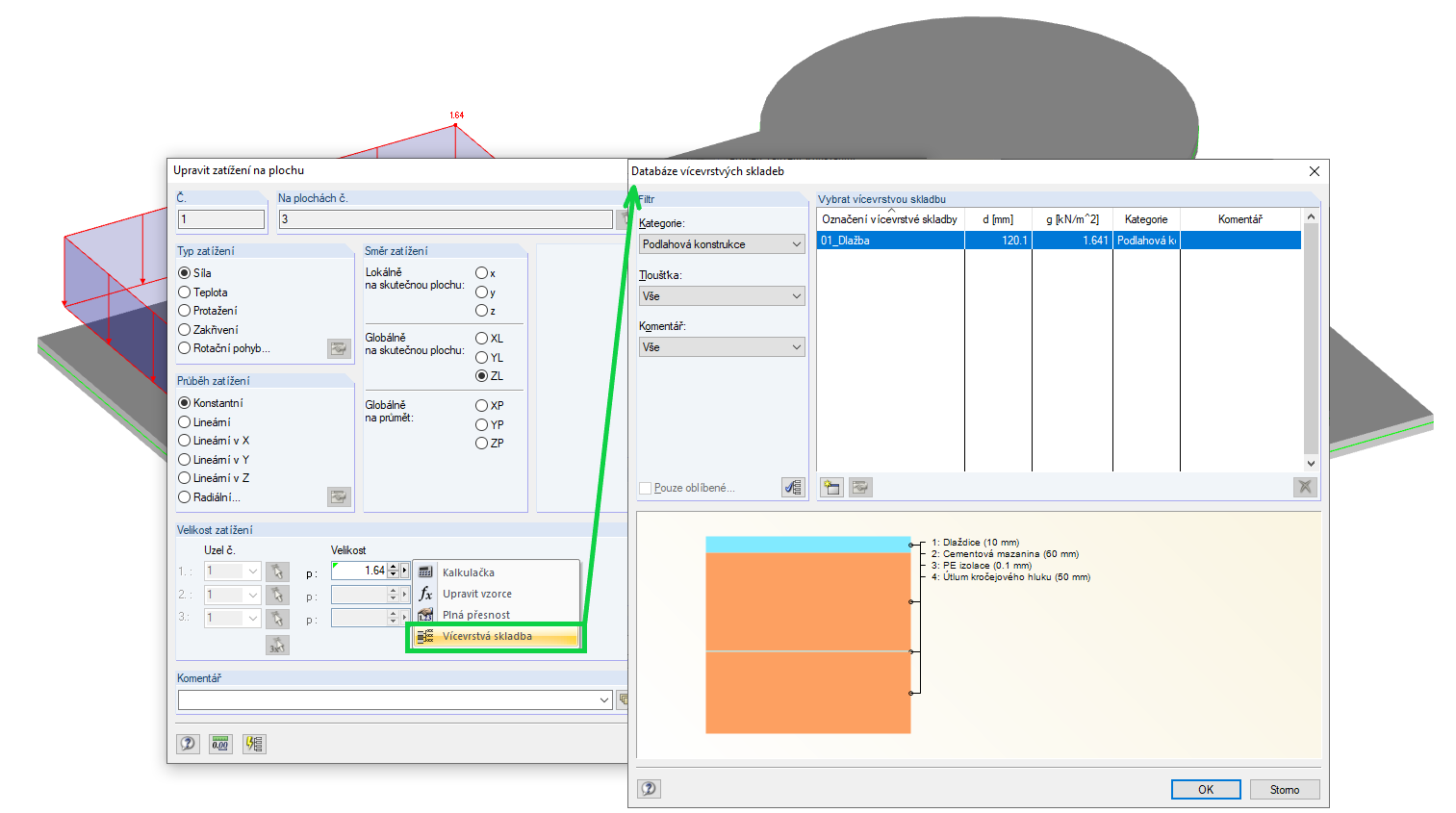 Definice zatížení z vícevrstvých skladeb