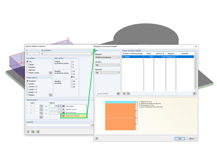 Definice zatížení z vícevrstvých skladeb