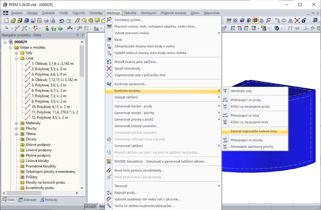 Mazání nepoužitých nulových linií