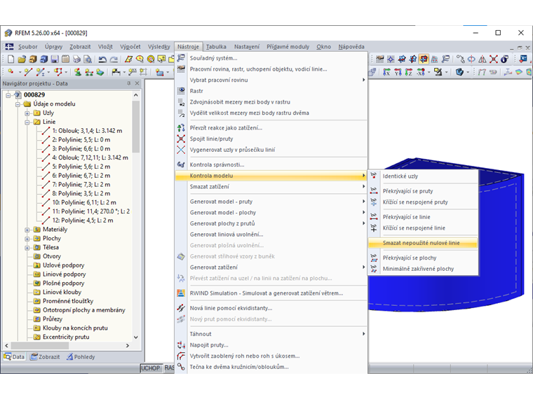 Mazání nepoužitých nulových linií