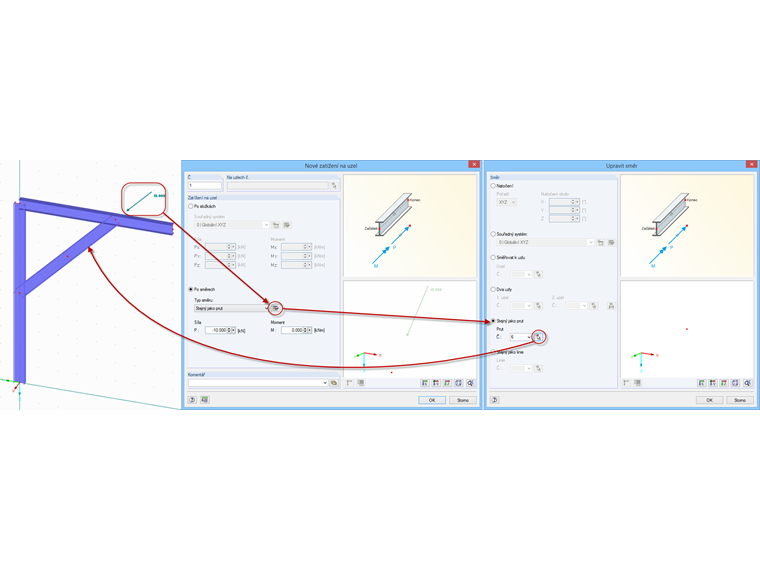 Zatížení na uzel po složkách