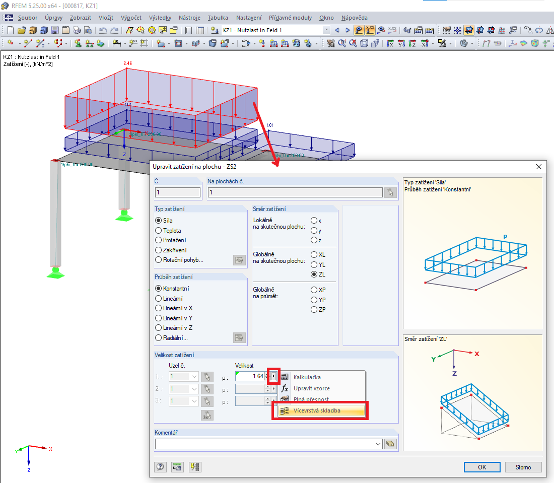 Generování zatížení z vícevrstvé skladby