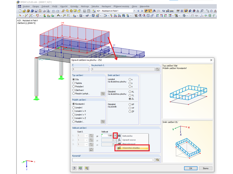 Generování zatížení z vícevrstvé skladby