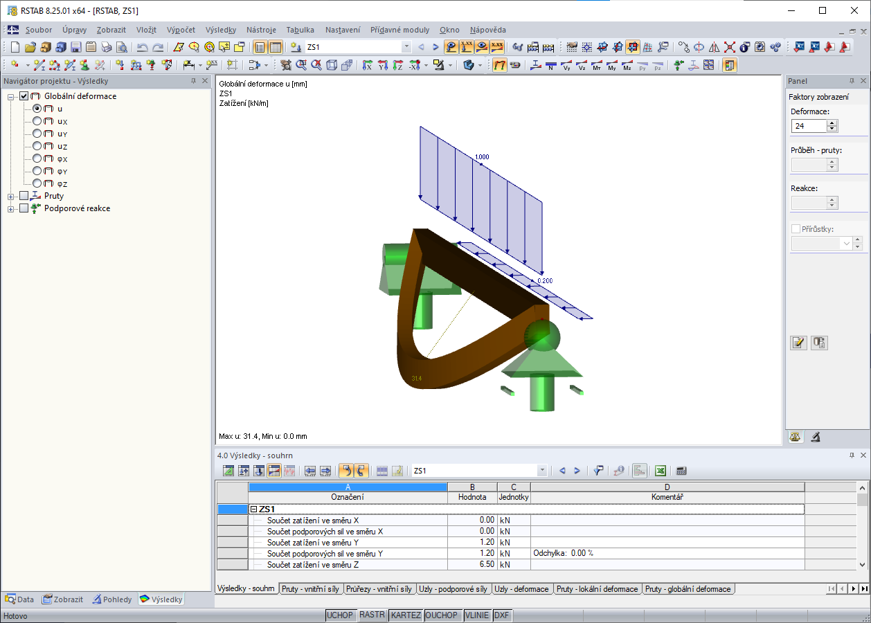 Výsledná deformace v programu RSTAB