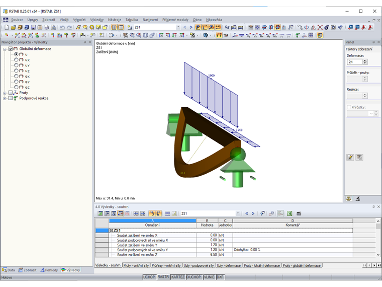 Výsledná deformace v programu RSTAB