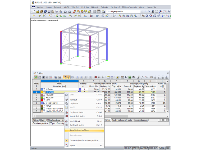 Sloučit stejné průřezy