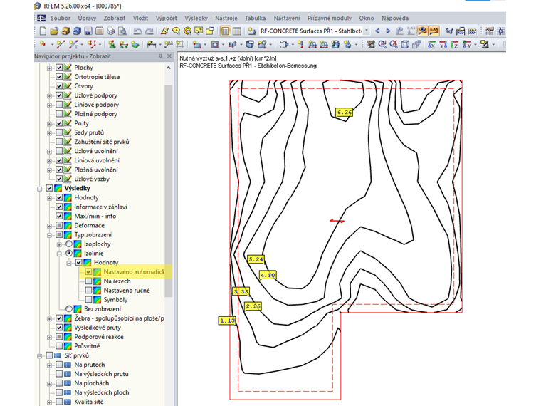 Automaticky označit izolinie