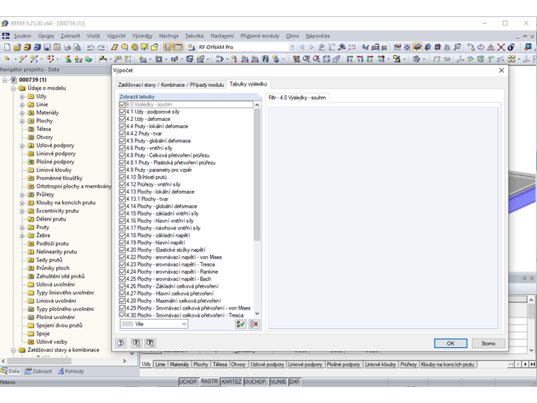 Filtrování tabulek výsledků