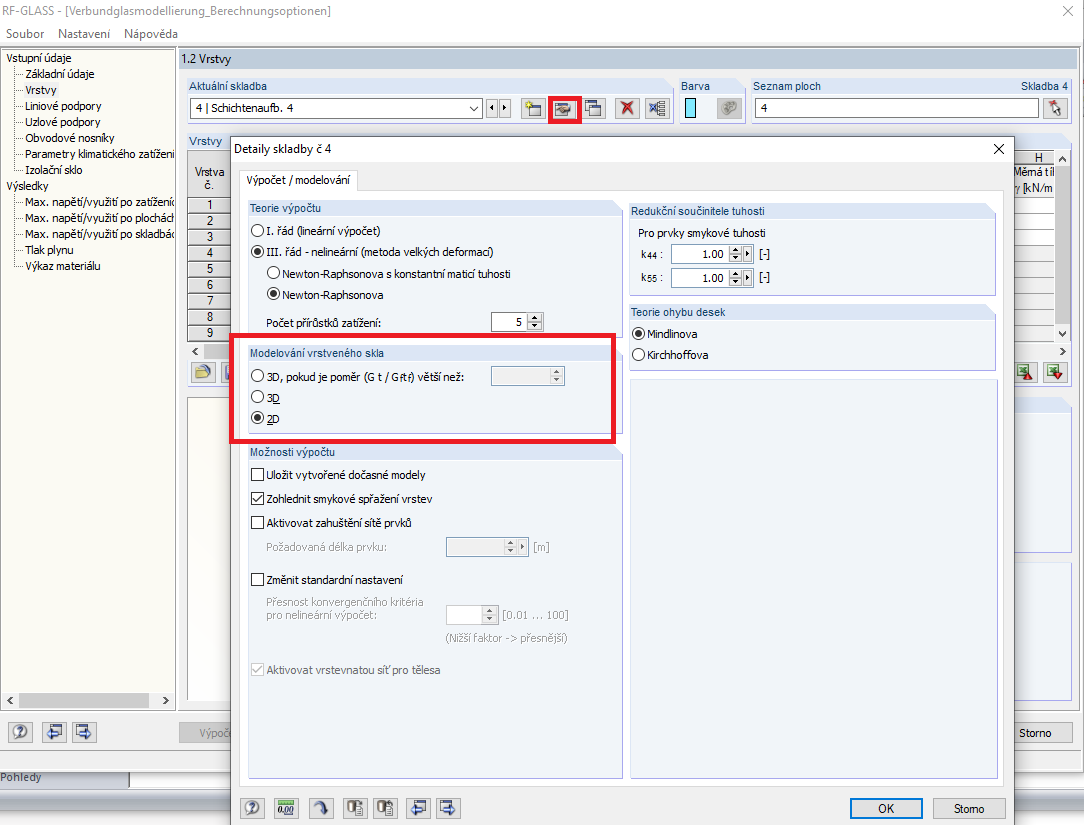 2D/3D možnosti výpočtu u vrstveného skla