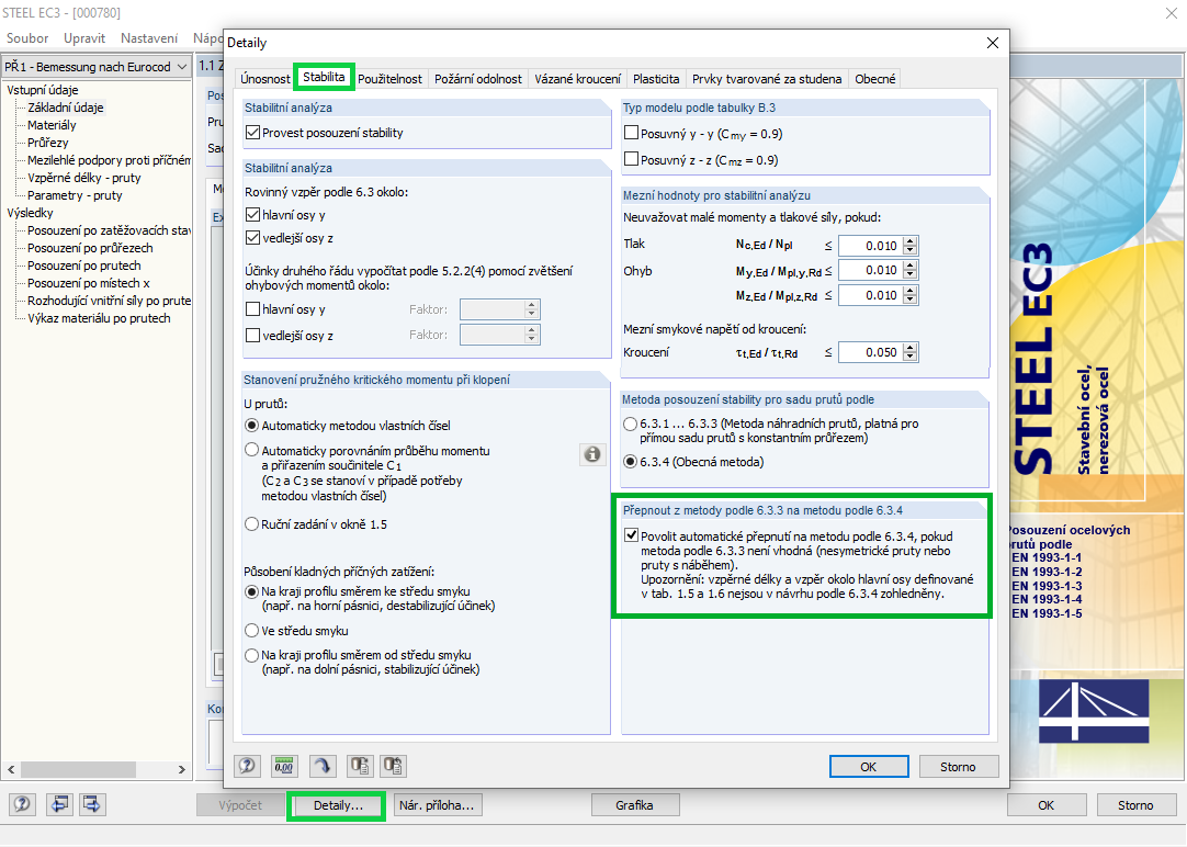 Možnost přepnutí metod v detailech posouzení