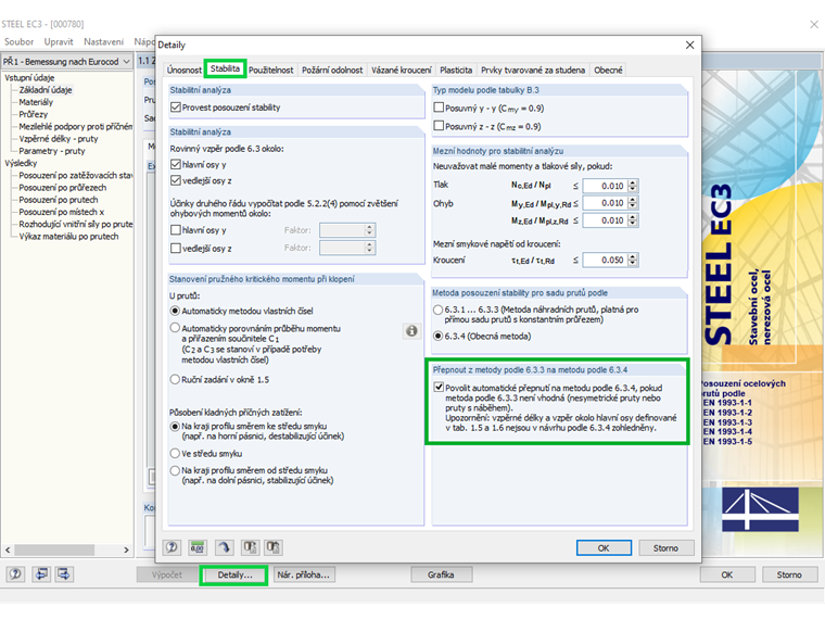 Možnost přepnutí metod v detailech posouzení