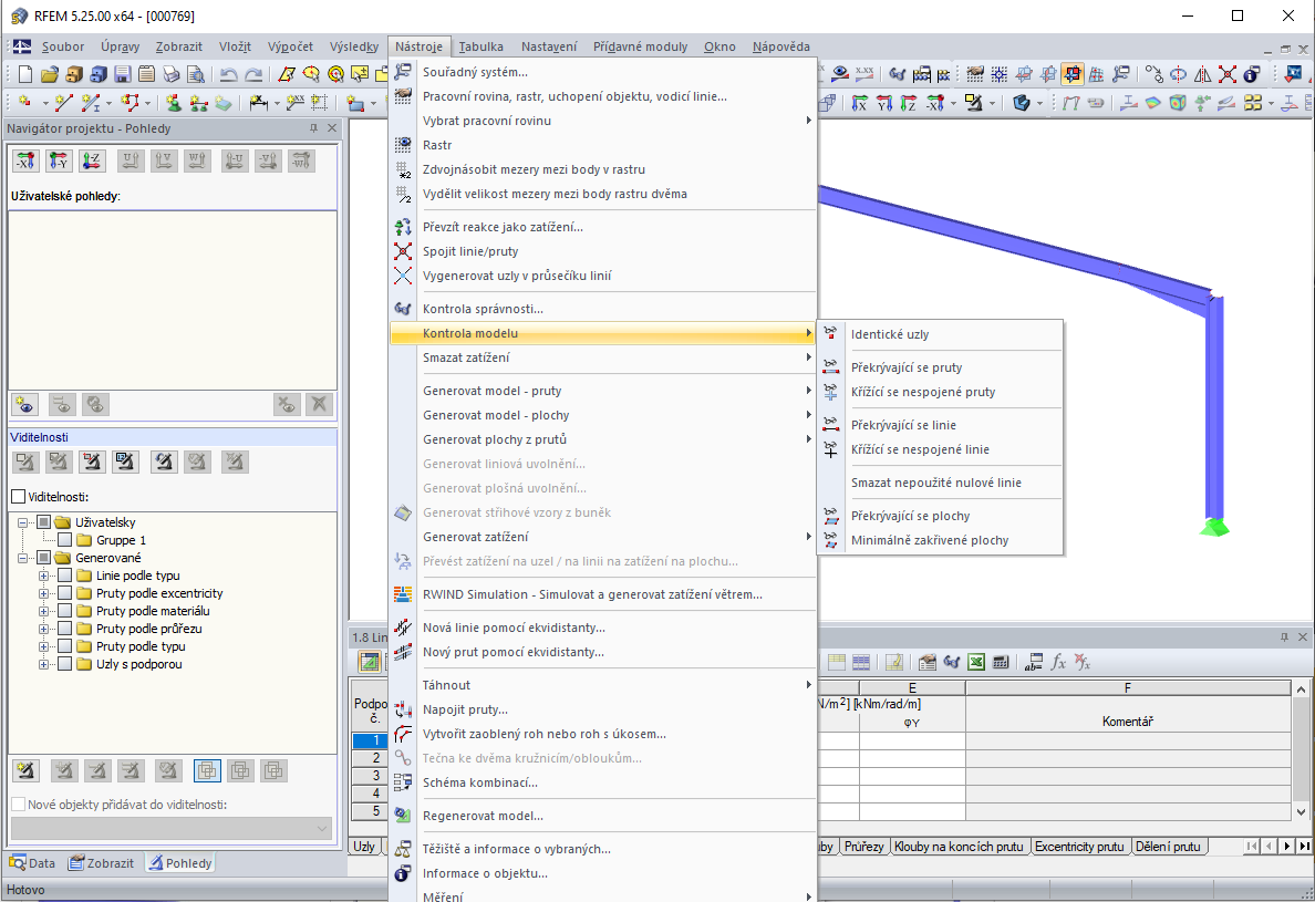 Kontrola modelu v programu RFEM