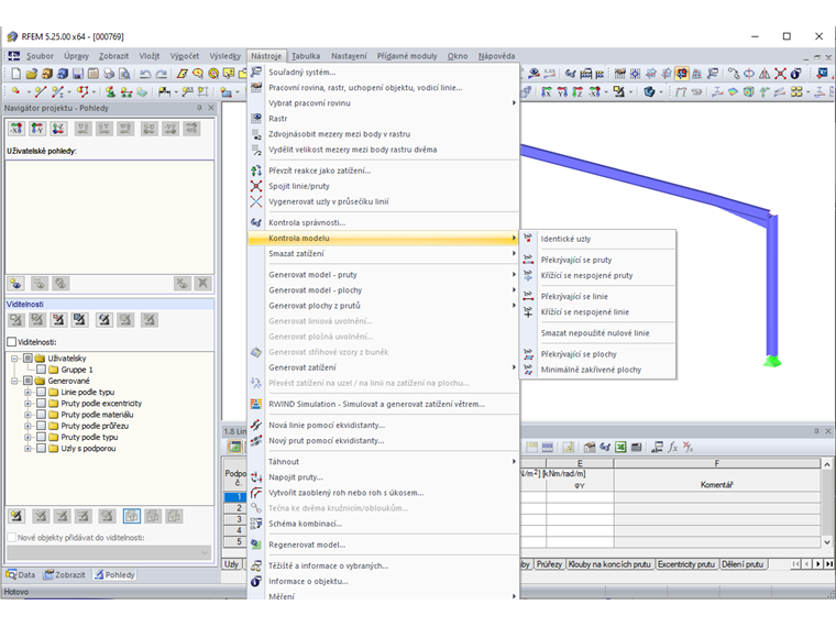 Kontrola modelu v programu RFEM