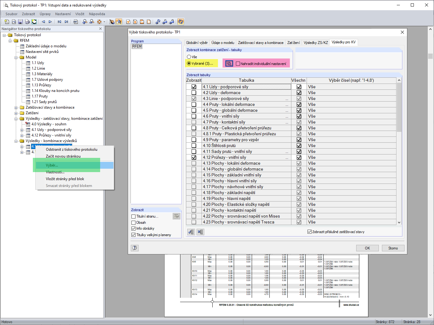 Individuelle Selektion im Ausdruckprotokoll