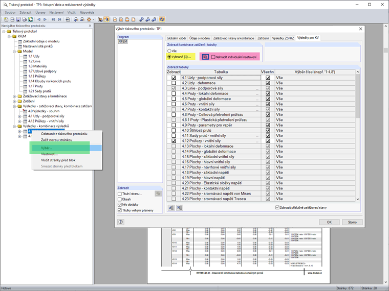 Individuelle Selektion im Ausdruckprotokoll