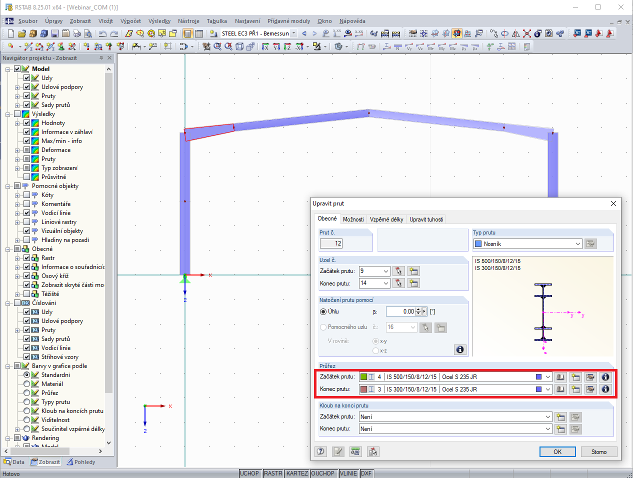 Náběh s průřezy IS