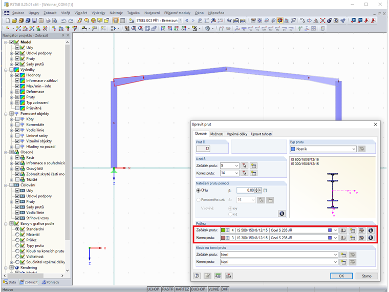 Náběh s průřezy IS