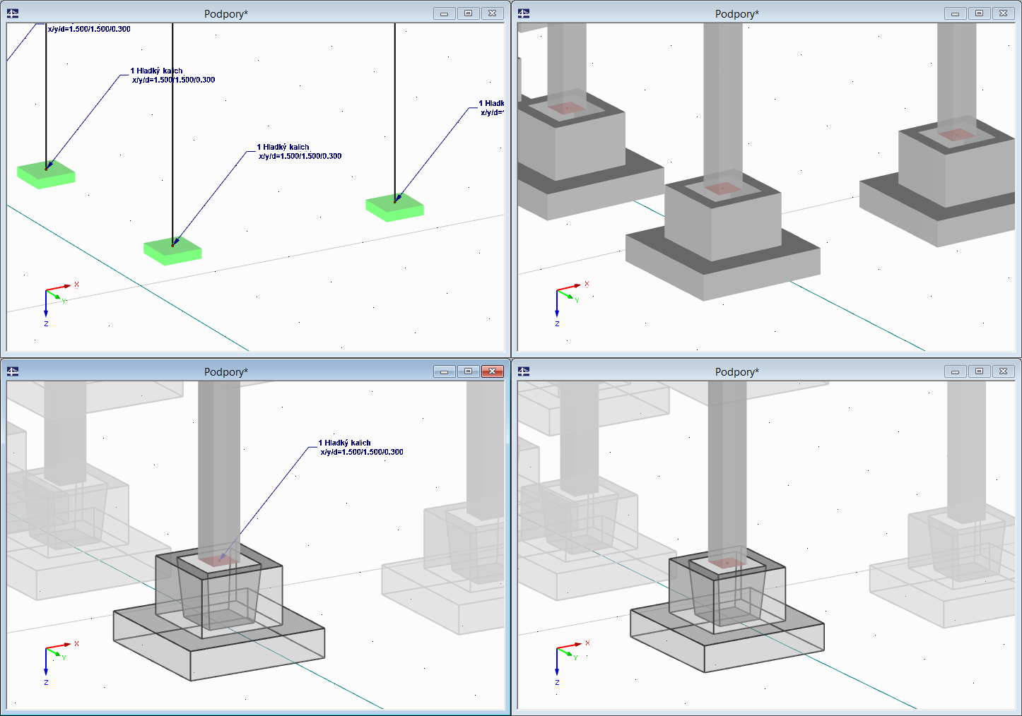 Zobrazení rozměrů základů