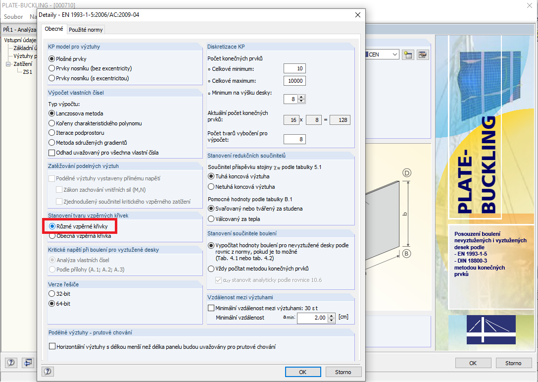 Možnost "Různé vzpěrné křivky"