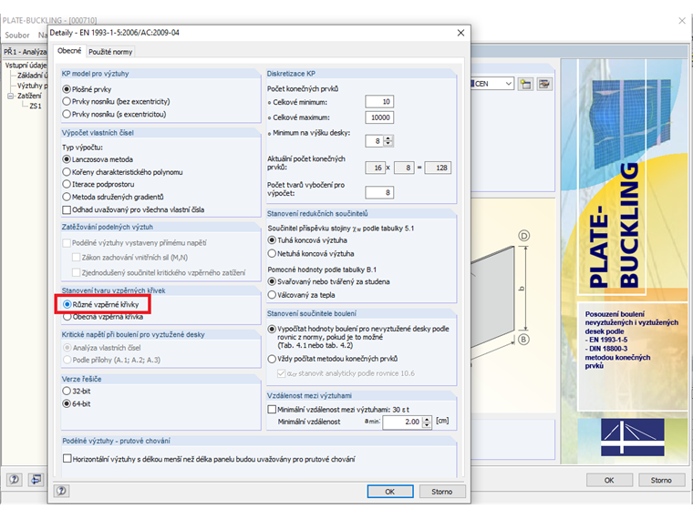 Možnost "Různé vzpěrné křivky"