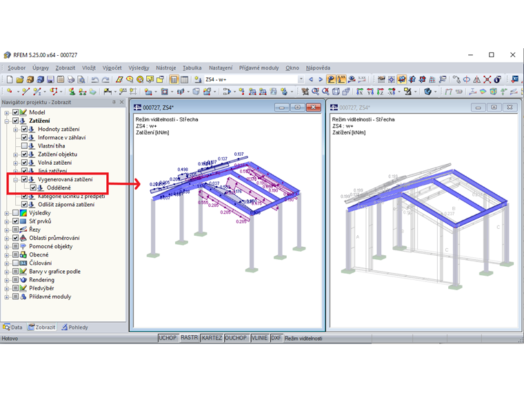 Režim viditelnosti s vygenerovanými zatíženími