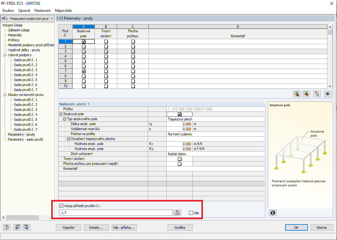 Přiřazení parametrů několika prutům nebo sadám prutů
