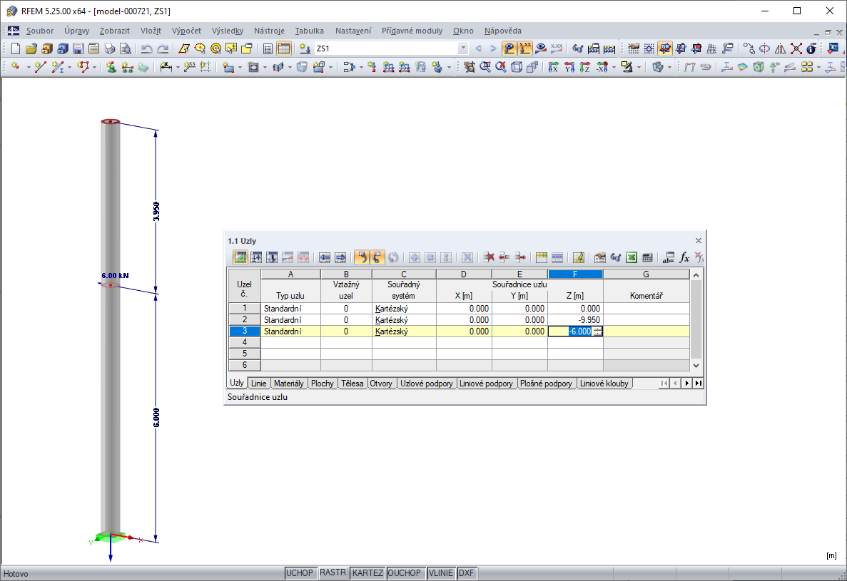 Souřadnice Z uzlu sloupu